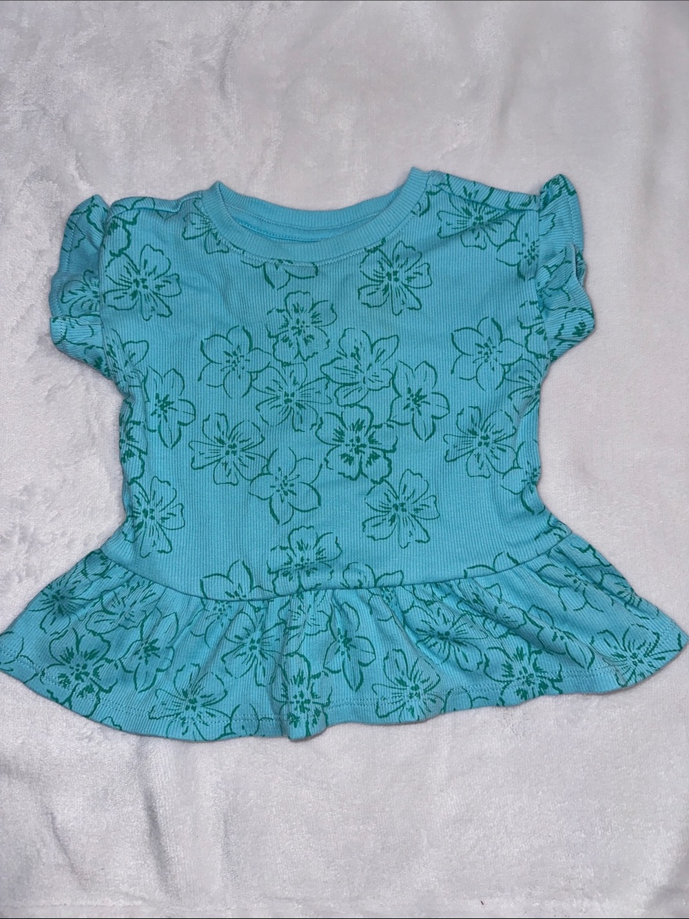 2 pcs Cat & Jack Aqua Floral Peplum and White Lemon Short-Sleeve Tee